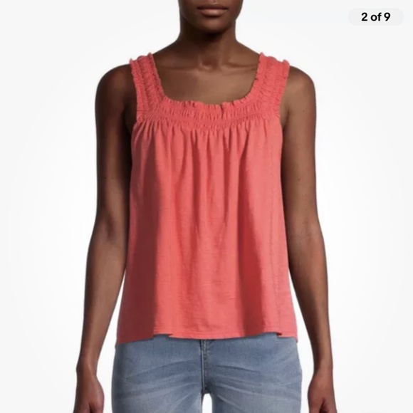 Time and Tru Women’s Smocked Strap Coral Tank Top Size Small … - Picture 2 of 9